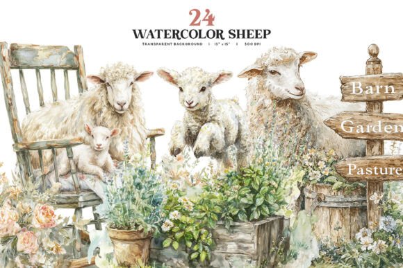 Download Watercolor Sheep Clipart PNG Set - Art Collection