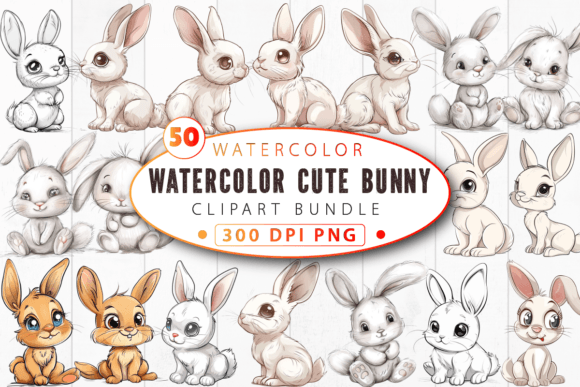 Download Watercolor Cute Bunny Clipart Bundle - Cute bunny clipart Collection