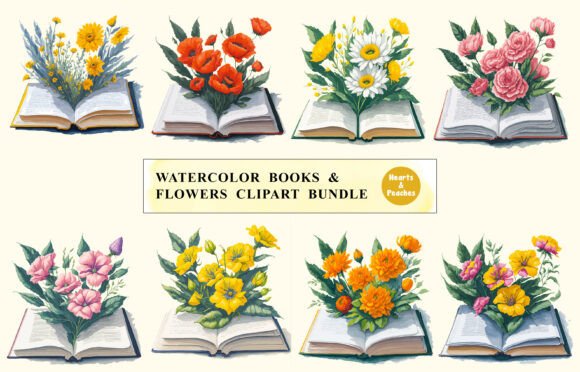 Download Watercolor Book &amp; Flowers Clipart Bundle - Art Collection