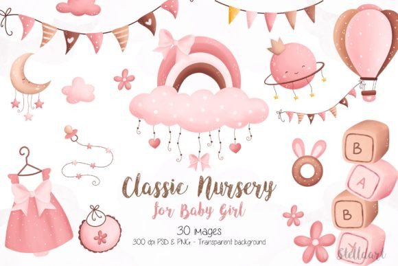 Download Classic Nursery for Baby Girl Clipart - Art Collection