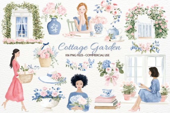 Download Pastel Floral Cottage Garden Clipart PNG - Art Collection