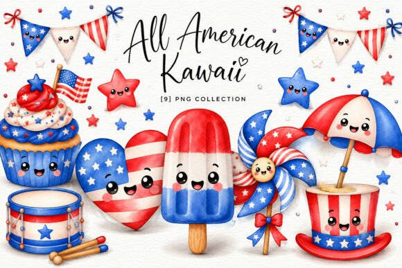 Download All American Kawaii Clipart PNG Bundle - Art Collection