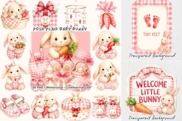 Download Coquette Posh Plaid Baby Bunny Clipart - Art Collection