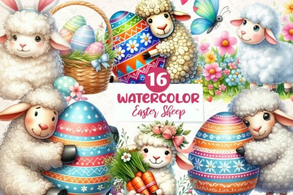 Download Cute Easter Sheep Clipart Bundle - Art Collection