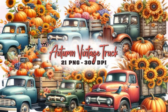 Download Autumn Vintage Truck Sublimation Clipart - Art Collection