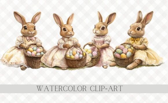 Download Cute Easter Eggs Retro Rabbit Clipart - Art Collection