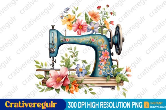 Download Floral Sewing Machines Clipart - Art Collection
