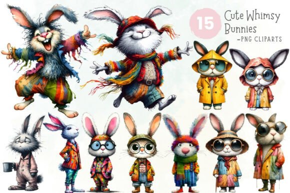 Download Cute Whimsical Bunny Clipart PNG Set - Art Collection