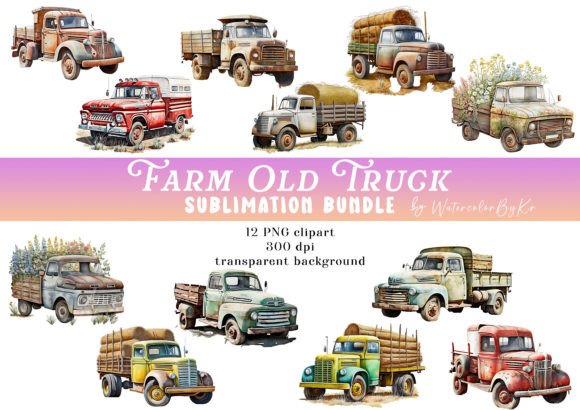 Download Watercolor Farm Old Truck Bundle Clipart - Art Collection