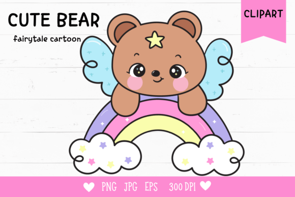 Download Teddy Bear on Rainbow Kawaii Clipart - Art Collection