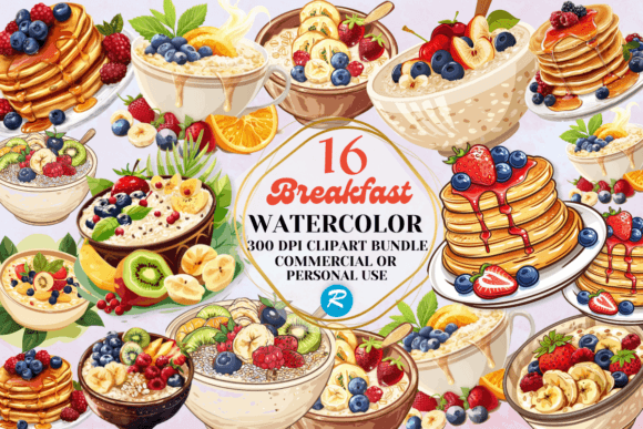 Download Watercolor Breakfast Clipart PNG Bundle - Art Collection