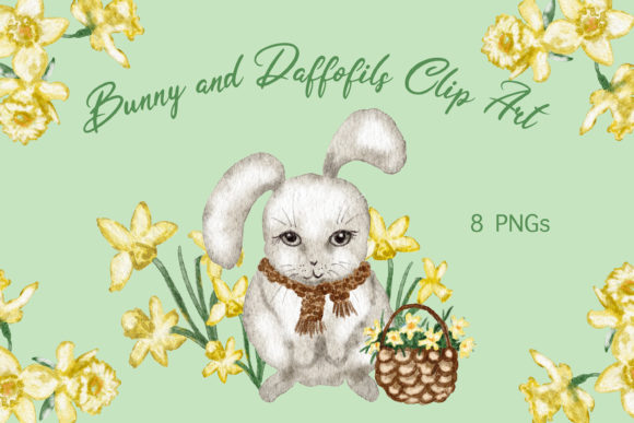 Download Watercolor Bunny Daffodils Clip Art Set - Art Collection