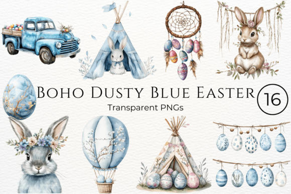 Download Boho Dusty Blue Easter Cliparts - Art Collection