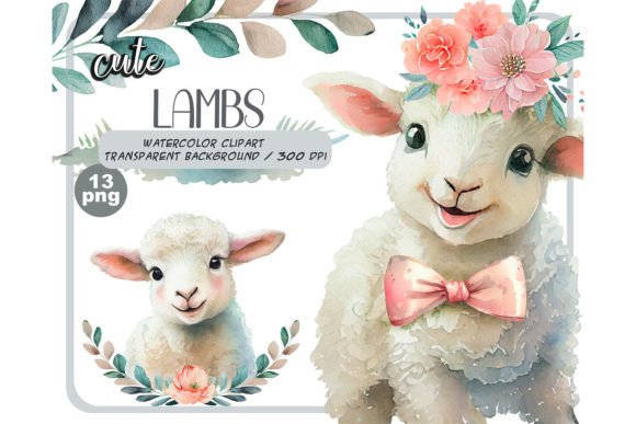 Download Watercolor Cute Baby Lambs Clipart Set - Art Collection