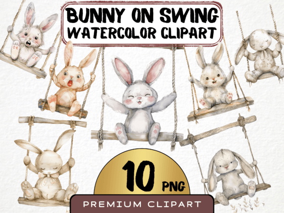 Download Watercolor Bunny on a Swing Clipart PNG - Art Collection