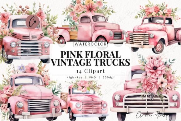 Download Pink Floral Vintage Truck Clipart - Art Collection