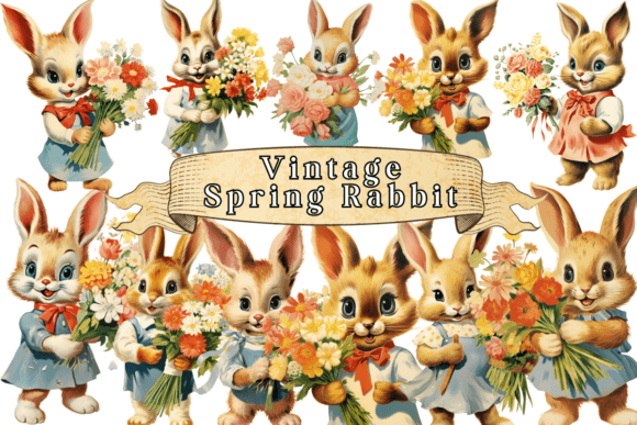 Download Vintage Spring Rabbit Clipart - Art Collection