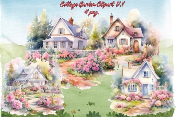 Download Watercolor Cottage Garden Clipart V.1 - Art Collection