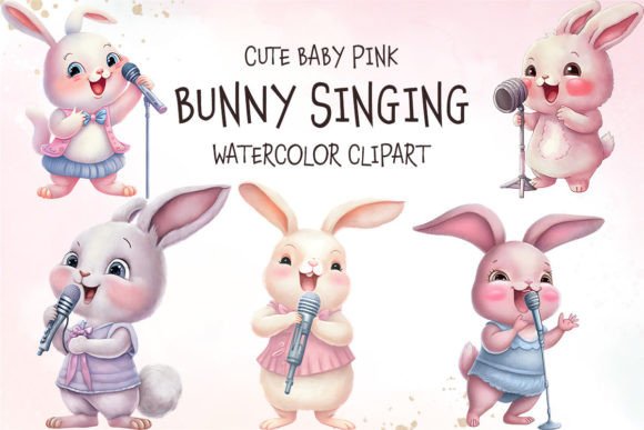 Download Cute Baby Pink Bunny Singing Clipart - Art Collection