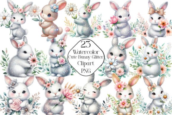 Download Watercolor Cute Bunny Glitter Clipart - Art Collection