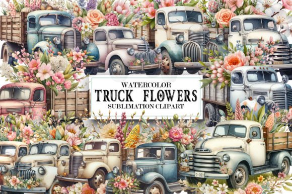 Download Vintage Truck Spring Flowers Clipart - Art Collection