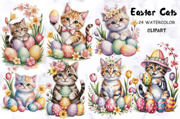 Download Watercolor Easter Cats Clipart - Art Collection