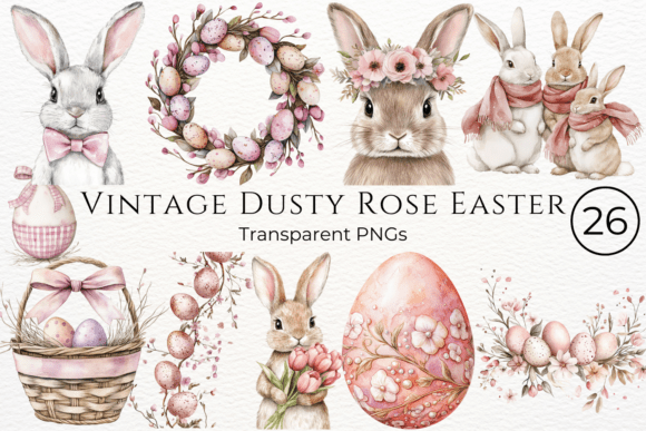 Download Vintage Dusty Rose Easter Cliparts - Art Collection
