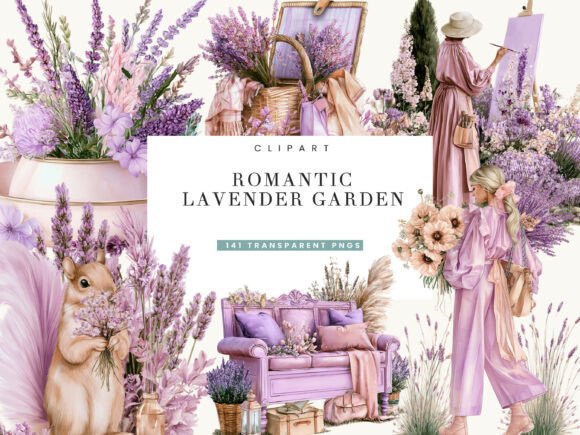 Download Romantic Lavender Garden Clipart Bundle - Art Collection
