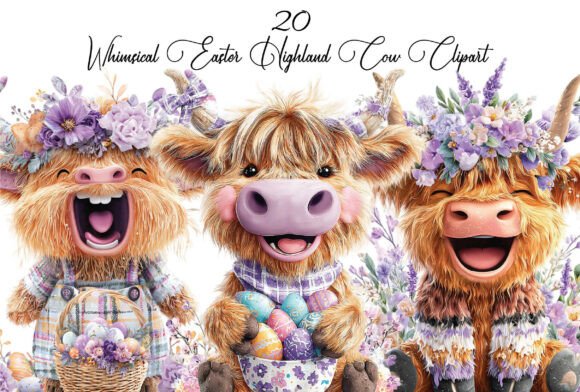 Download Whimsical Easter Highland Cow Clipart - Art Collection