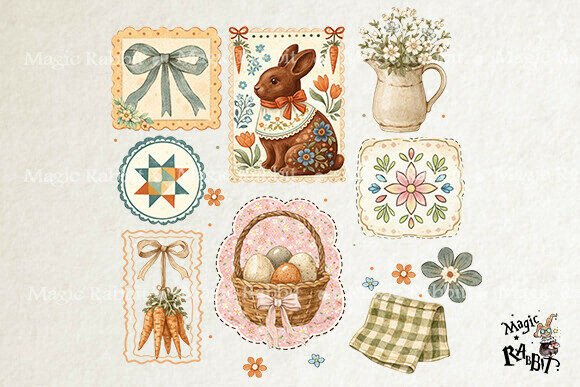 Download Vintage Easter Bunny Clipart PNG Set - Art Collection
