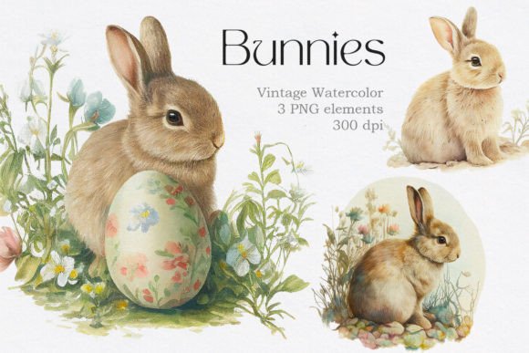 Download Vintage Watercolor Bunny Animals Clipart - Art Collection