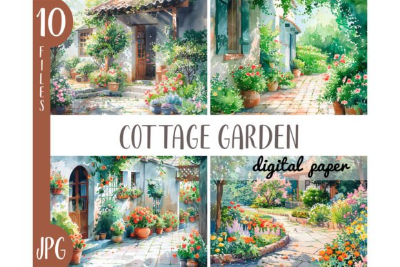 Download Watercolor Cottage Garden Clipart JPG - Art Collection