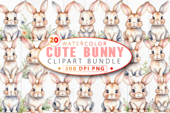 Download Watercolor Cute Bunny Clipart Bundle - Cute bunny clipart Collection