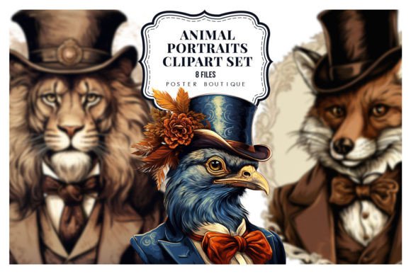 Download Victorian Animal Portraits Clipart Set - Art Collection