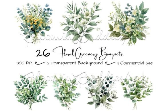 Download 26 Floral Bouquets Greenery Clipart Set - Art Collection
