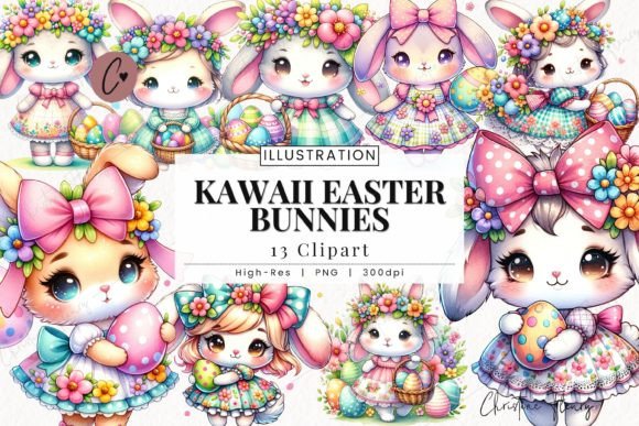 Download Kawaii Easter Bunnies Clipart - Art Collection