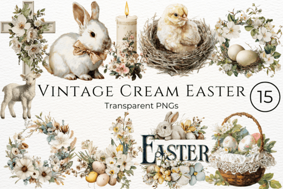 Download Vintage Cream Easter Watercolor Clipart - Art Collection