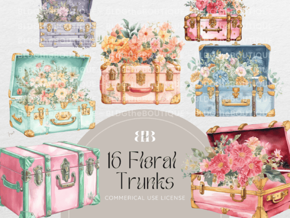 Download Floral Vintage Trunk Party Clipart PNG - Art Collection