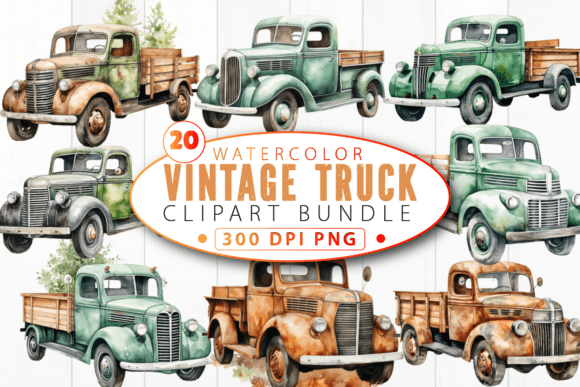 Download Watercolor Vintage Truck Clipart Bundle - Art Collection