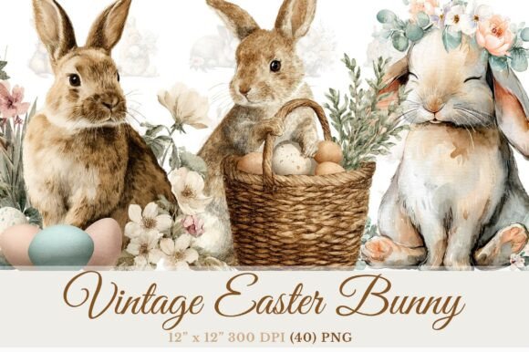 Download Vintage Easter Bunny Clipart Bundle - Art Collection