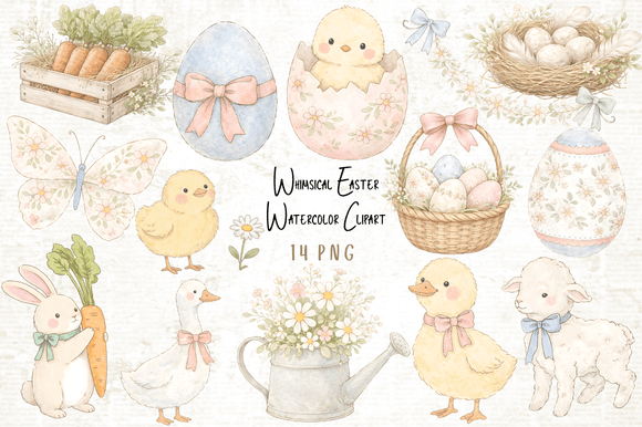 Download Whimsical Easter Watercolor Clipart - Art Collection