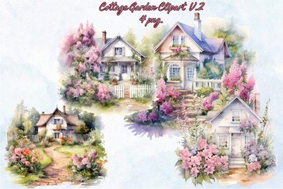 Download Watercolor Cottage Garden Clipart V.2 - Art Collection