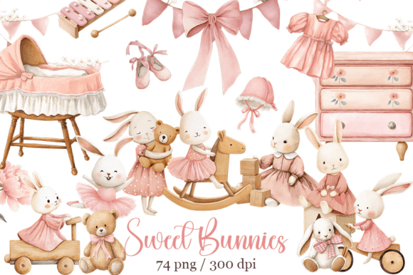 Download Cute Bunny Clipart, Pink Boho Bunny - Cute bunny clipart Collection