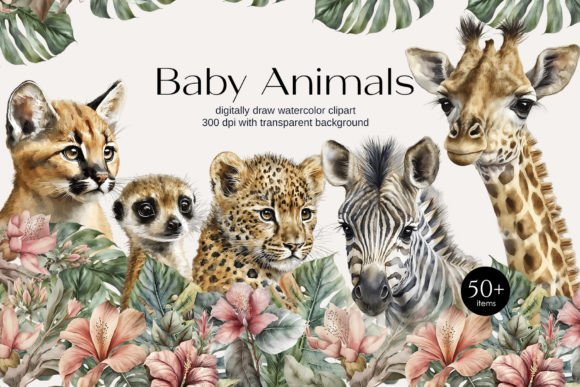 Download Watercolor Safari Baby Animals Clipart - Art Collection
