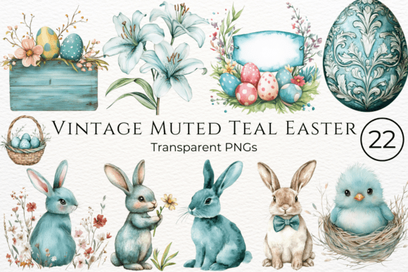 Download Vintage Muted Teal Easter Cliparts - Art Collection