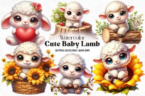 Download Cute Baby Lamb Clipart Bundle - Art Collection