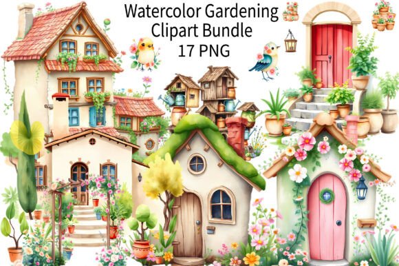 Download Watercolor Cottage Garden Clipart Bundle - Art Collection