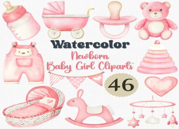 Download Watercolor Newborn Baby Girl Clipart Set - Art Collection