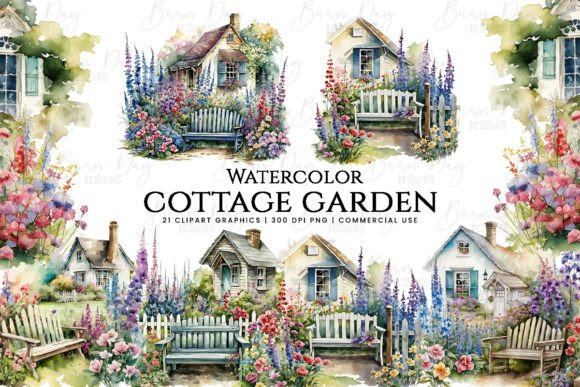 Download Watercolor Cottage Garden Clipart Bundle - Art Collection