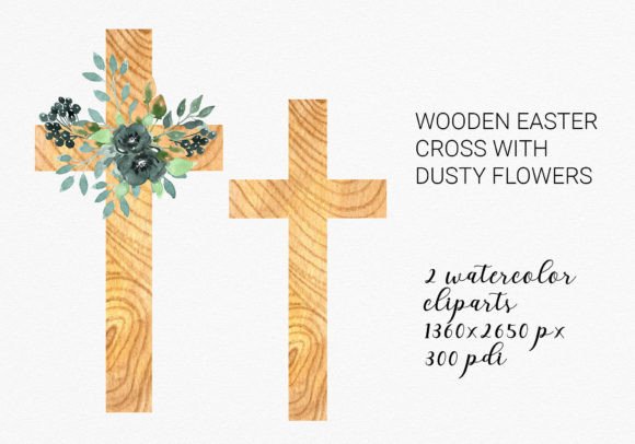 Download Watercolor Floral N Wooden Cross Clipart - Art Collection
